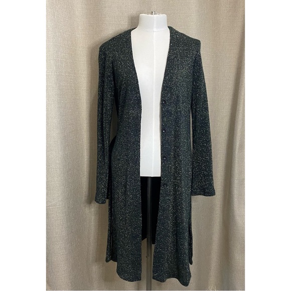 Rabbit Rabbit Rabbit Design size 8P Button Front Shimmer Metallic Long Cardigan - Picture 6 of 8